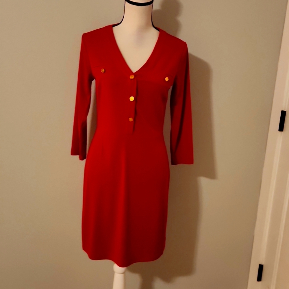 NWT Michael Kors red dress with gold logo buttons